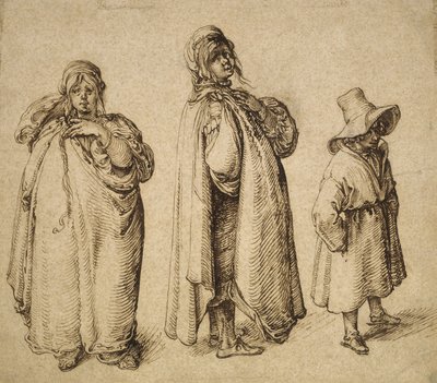 Zwei Studien einer Roma-Frau und eines Roma-Jungen mit großem Hut, ca. 1605 von Jacques II de Gheyn