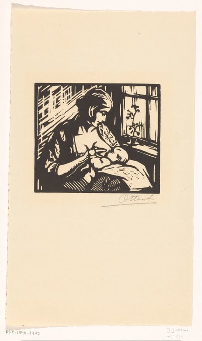 Frau, die ein Kind stillt von Jacques Jeichienus Ottens (signed by artist)