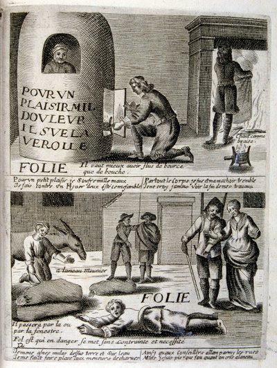 17. Jahrhundert gravierte Illustration aus einer Sammlung von Sprichwörtern. Paris 1657-1663. Von Jacques Lagniet von Jacques Lagniet