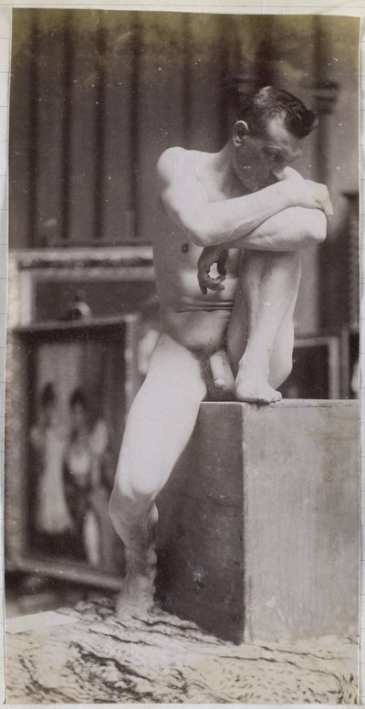 Studie eines sitzenden männlichen Aktmodells im Atelier von Jacques de Lalaing von Jacques Lalaing (attributed to)