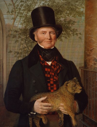 Porträt von Edward Cross, der ein Löwenjunges hält von Jacques Laurent Agasse
