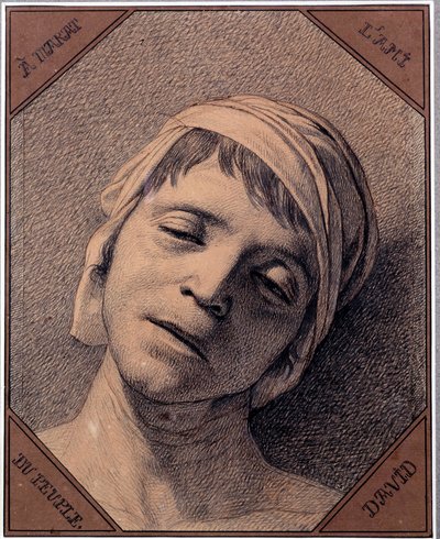 Studie nach der Natur des Kopfes von Jean Paul Marat (1763-1793), ermordet am 13.07.1793. Zeichnung von Jacques Louis David (1748-1825). Versailles, Schlossmuseum von Jacques Louis David