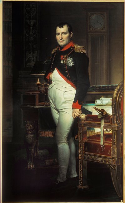 Ganzkörperporträt von Napoleon I. (1769-1821) in seinem Arbeitszimmer in den Tuilerien. Gemälde von Jacques Louis David (1748-1825) 1812. Privatsammlung. von Jacques Louis David