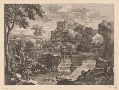 Flusslandschaft mit der Heiligen Familie auf der Flucht nach Ägypten von Jacques Prou