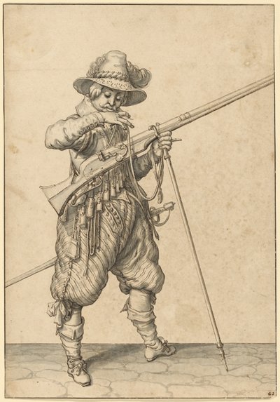 Ein Soldat auf Wache, der das Streichholz bläst von Jacques de Gheyn II