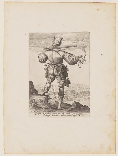 Helmtragender Musketier, aus Offiziere und Soldaten der Leibgarde von Kaiser Rudolf II. von Jacques de Gheyn II