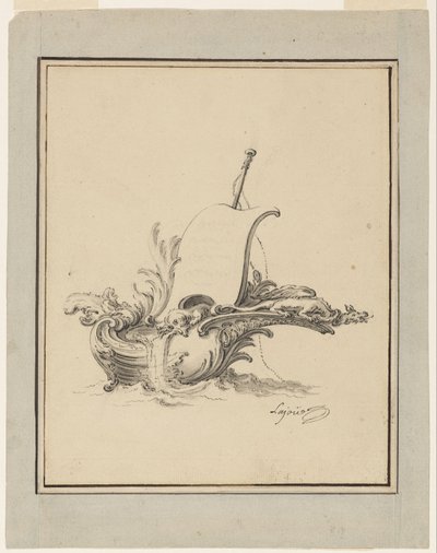 Entwurf für ein Wappen in Form eines Bootes mit Segel, für Recueil Nouveau de Differens Cartouches von Jacques de Lajoüe