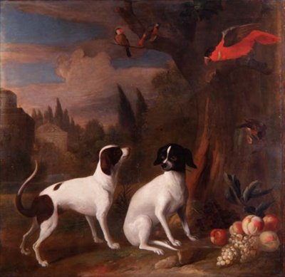 Zwei Hunde in einer Landschaft von Jakob Bogdani or Bogdany