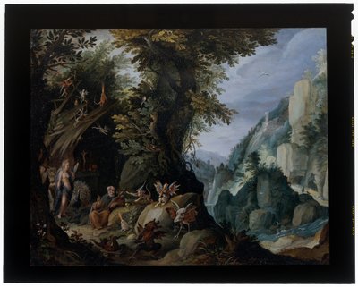 Die Versuchung des heiligen Antonius in einer Landschaft von Jakob Isaaksz Swanenburgh