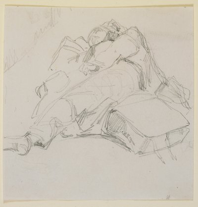Ein Mann schläft auf einem Haufen Gepäck von James Abbott McNeill Whistler