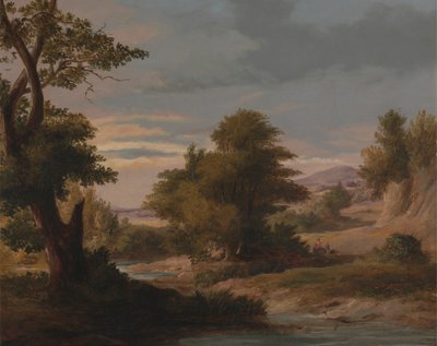 Eine bewaldete Flusslandschaft mit Mutter und Kind von James Arthur O