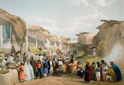 Basar in Kabul während der Obstzeit, Erster Anglo-Afghanischer Krieg, 1838-1842 von James Atkinson