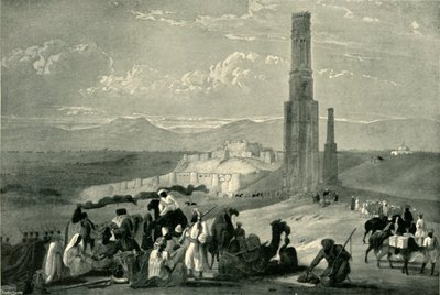 Die Festung und Zitadelle von Ghazni und die zwei Minarette, ca. 1840, 1901 von James Atkinson