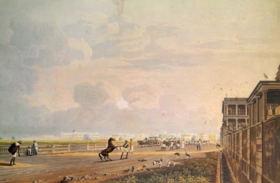 Ansicht der Esplanade Row von der Chouringhee Road, Kalkutta, graviert von Robert Havell, veröffentlicht 1824 von James Baillie Fraser