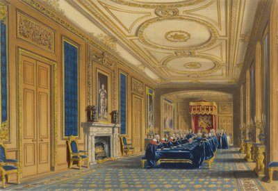 Der Thronsaal, Windsor Castle - Die Installation des Hosenbandordens, 1838 von James Baker after Pyne