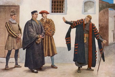 Shakespeares Der Kaufmann von Venedig: Shylock, Antonio, Salarino und Gefängniswärter von James Dromgole Linton