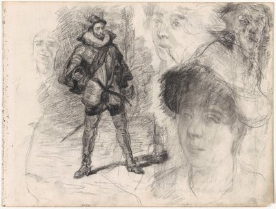 Spanischer Soldat und vier Gesichter von James Ensor