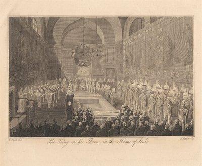 König auf seinem Thron im House of Lords von James Fittler