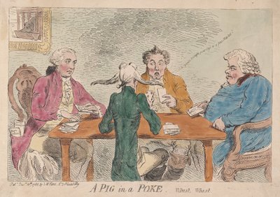 Ein Schwein im Sack, Whist, Whist, veröffentlicht 1788 von James Gillray