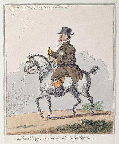 Ein schottisches Pony, allgemein Galloway genannt, veröffentlicht von Hannah Humphrey im Jahr 1803 von James Gillray