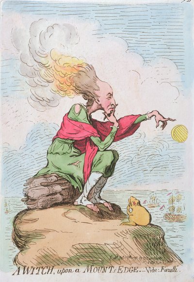 Eine Hexe auf einem Bergkamm, oder Fuzelli, veröffentlicht von Hannah Humphrey im Jahr 1791 von James Gillray