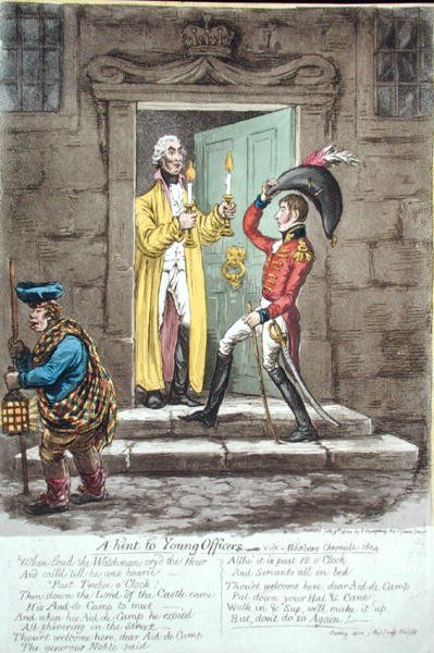 Ein Hinweis für junge Offiziere, veröffentlicht von Hannah Humphrey 1804 von James Gillray