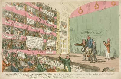 Handelnde Magistrate begehen sich selbst, ihr erster Auftritt im Nationaltheater Covent Garden, 1809 von James Gillray