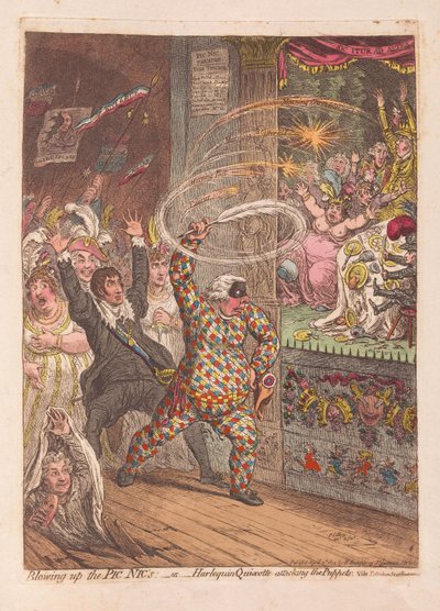 Die Pic Nics in die Luft sprengen oder Harlekin Quixotte greift die Puppen an von James Gillray