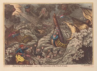 Ende der irischen Invasion oder die Zerstörung der französischen Armada, veröffentlicht 1797 von James Gillray