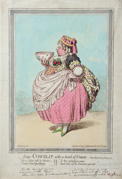 Enter Cowslip, mit einer Schüssel Sahne, veröffentlicht von Hannah Humphrey 1795 von James Gillray
