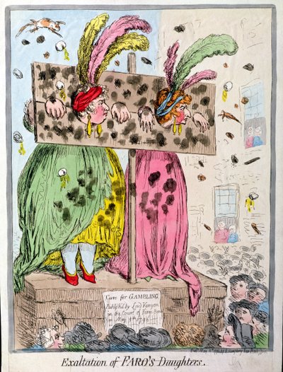 Erhöhung der Töchter Faros, veröffentlicht von Hannah Humphrey 1796 (handkolorierte Radierung) von James Gillray