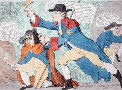 Guy Vaux entdeckt beim Versuch, den König und das Oberhaus zu zerstören, veröffentlicht von Hannah Humphrey im Jahr 1791 von James Gillray