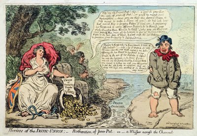 Schrecken der irischen Union: Ärgernis des armen Pat, oder Ein Flüstern über den Kanal, veröffentlicht von Hannah Humphrey, 1798 von James Gillray