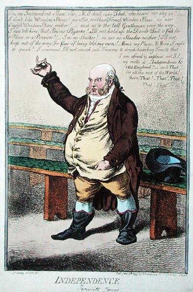 Unabhängigkeit, oder Tyrwhitt Jones, veröffentlicht von Hannah Humphrey 1799 von James Gillray