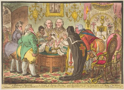 Das gefundene Kind: Ein Beispiel römischer Nächstenliebe! - oder das Unglück, nicht mit ... geboren zu sein, 19. Mai 1808 von James Gillray