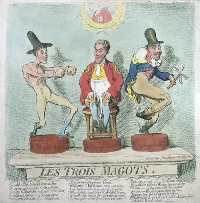 Les Trois Magots, veröffentlicht von Hannah Humphrey im Jahr 1791 von James Gillray