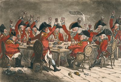 Loyale Seelen, oder Ein Blick in den Speisesaal von St. James, veröffentlicht von Hannah Humphrey 1797 (handkolorierte Radierung) von James Gillray