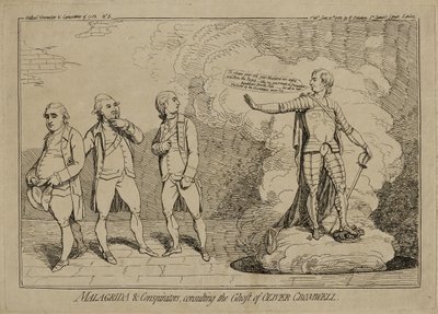 Malagrida und Verschwörer, die den Geist von Oliver Cromwell konsultieren, veröffentlicht am 10. Juni 1782 von James Gillray
