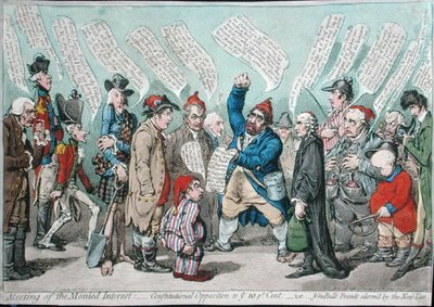 Treffen des Geldinteresses: Verfassungsopposition gegen 10 Prozent, oder John Bulls Freunde alarmiert durch die neue Steuer, veröffentlicht von Hannah Humphrey im Jahr 1798 von James Gillray