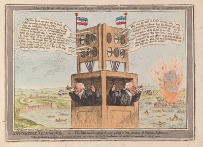 Oppositionstelegraphen oder der kleine hellsichtige Anwalt gibt ein wahres Beispiel patriotischer Information, veröffentlicht 1798 von James Gillray