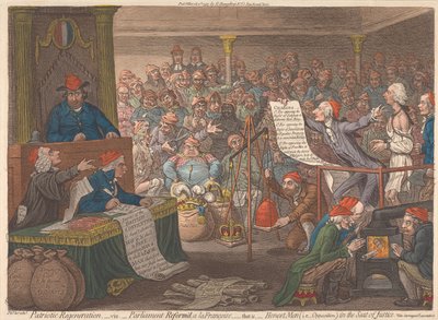 Patriotische Erneuerung, nämlich: das Parlament nach französischer Art reformiert, das heißt: ehrliche Männer (d. h. die Opposition) auf dem Richterstuhl. Siehe die Erwartungen der Carmagnole von James Gillray