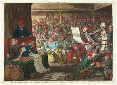 Patriotische Regeneration, -viz. - Parlament reformiert, a la Françoise... von James Gillray