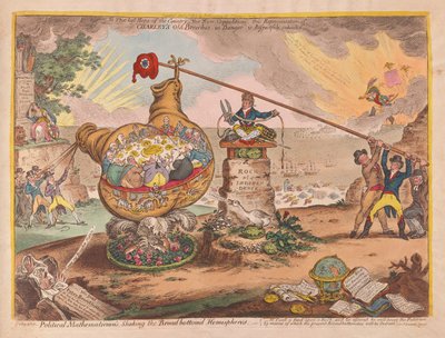 Politische Mathematiker schütteln die bretterbodigen Hemisphären, veröffentlicht 1807 von James Gillray