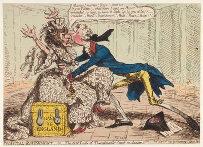Politische Vergewaltigung oder die alte Dame von Threadneedle Street in Gefahr!, 1797 von James Gillray