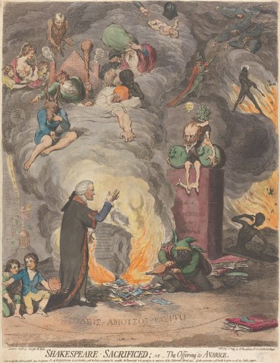 Shakespeare geopfert; oder, Das Opfer an die Gier von James Gillray