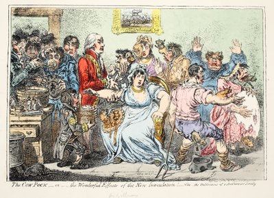 Die Kuhpocken oder wunderbare Effekte der neuen Impfung! Siehe die Veröffentlichungen der Anti-Impf-Gesellschaft, veröffentlicht von H. Humphreys von James Gillray
