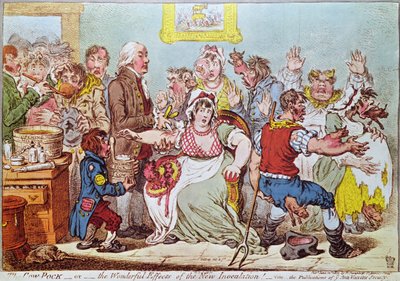 Die Kuhpocken oder die wunderbaren Wirkungen der neuen Impfung, veröffentlicht von H. Humphrey, 1809 von James Gillray