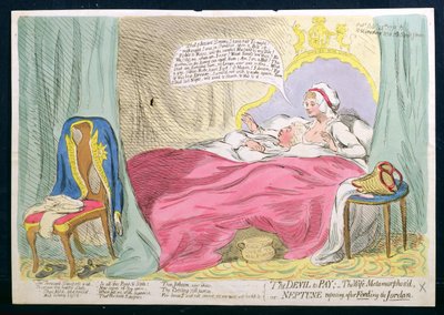 Der Teufel zu bezahlen: Die Frau verwandelt, oder Neptun ruht sich nach dem Durchqueren des Jordan aus, veröffentlicht von Hannah Humphrey 1791 von James Gillray