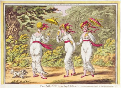 Die Grazien im starken Wind, eine Szene aus der Natur in den Kensington Gardens, veröffentlicht von Hannah Humphrey, 1810 von James Gillray