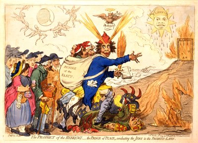 Der Prophet der Hebräer - der Friedensfürst führt die Juden ins Gelobte Land, veröffentlicht von Hannah Humphrey, 1795 (handkolorierte Gravur) von James Gillray